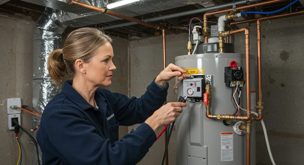Water Heater Installation Services in Coatesville, PA 1 Woman technician working on a water heater.